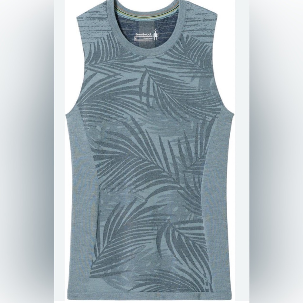 Smartwool Intraknit Active Gray Leaf Pattern Tank Top, Women's Large